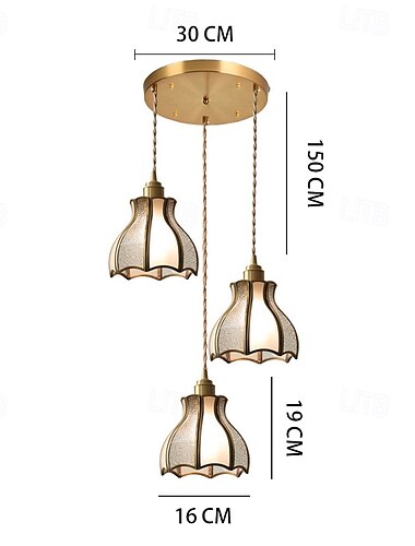  lămpi suspendate din alamă american vintage cu abajur din sticlă îmbinată lampă suspendată din sticlă din alamă simplă europeană de 6,3 inci 85-265v