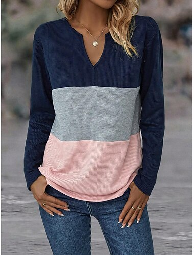  Damen T Shirt Glatt Modisch Modern Brautkleider schlicht Langarm Gekerbter Hals Normale Oberteile Täglich Wochenende Rosa Orange Grün Herbst Winter