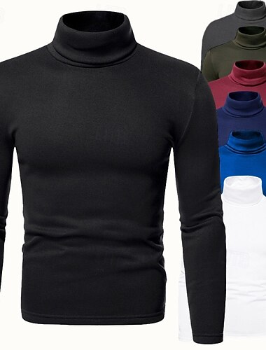  男性用 Tシャツ タートルネックシャツ 長袖シャツ 長袖 ロールカラー 秋 苦しめられた ベーシック カジュアル ブラック ホワイト ネイビーブルー メンズトップTシャツ