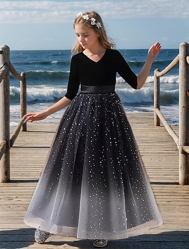  Prinzessin knöchellanges Blumenmädchenkleid für Abschlussfeier, süßes Ballkleid aus Organza mit Schärpe/Band, eleganter königlicher Stil, passend für 3–16 Jahre