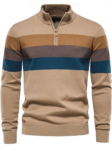  Herren Pullover Strickware Gerippt Stricken Normale Oberteile Reißverschluss Farbblock Umlegekragen Strickware Neutral Outdoor Bekleidung Frühling & Herbst Schwarz Marineblau S M L