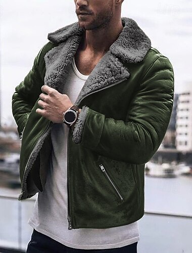  Herren Lederjacke Kunstlederjacke Fleecejacke Sherpa-Jacke Täglich Urlaub warm Tasche Vlies Herbst Winter Glatt Modisch Strassenmode Kargen Standard Schwarz Braun Grün Jacken