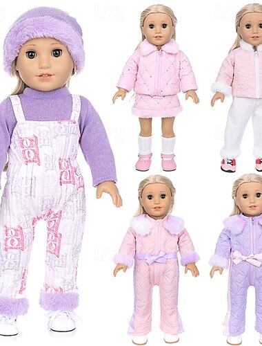  18 tum docka kläder och tillbehör vinter dock outfit set kappa byxor för 18 tum docka flickor presenter (utan docka)