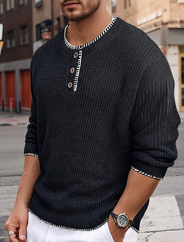  Per uomo Felpa Pullover Maglione Maglione Fair Isle Maglione autunnale Maglione casual A coste Maglia Bottoni Color Block Henley Maglia Giornaliero Interni Ufficio / Business Abbigliamento Spalla