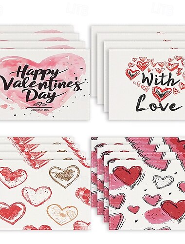  Juego de 4 manteles individuales para el día de San Valentín, manteles individuales románticos y decorativos con patrones de corazones o rosas, duraderos y resistentes al calor, perfectos para agregar