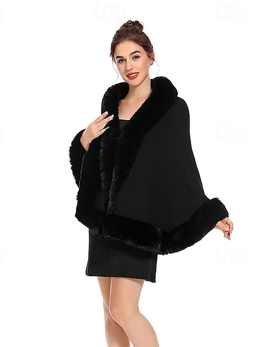  châle en fausse fourrure d'hiver pour femme, cape chaude