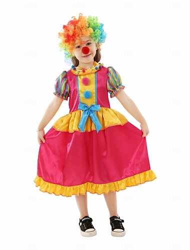  Zirkus Clownsmaske Clown Faschingskostüme Austattungen Cosplay Perücken Kostüm Kinder Mädchen Cosplay-Kostüm Halloween Karneval Einfaches Karnevalskostüm
