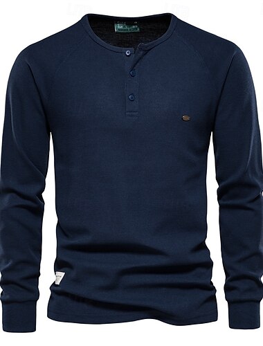  Herren Waffelhemd Langarm Henley Frühling Herbst Winter Elegant Warm Aktiv Knöpfe Schule Training Outdoor Schwarz Weiß Marineblau Top T-Shirt für Herren