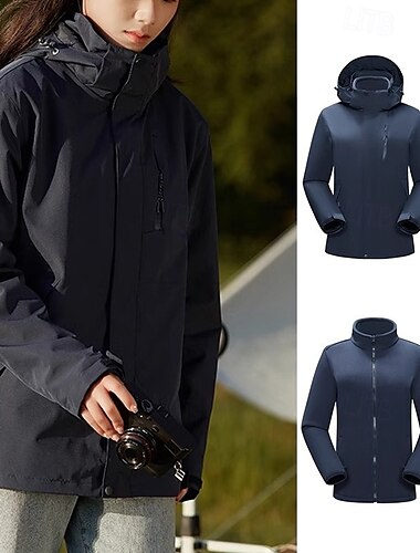  Herren Damen Soft Shell Jacke Wanderjacke Winter Draussen Farbblock warm Fleece-Futter Windundurchlässig Wasserdicht 3-in-1-Jacke Vliesjacken Windbreaker-Jacke Reisen Schwarz Gelb Armeegrün Rot