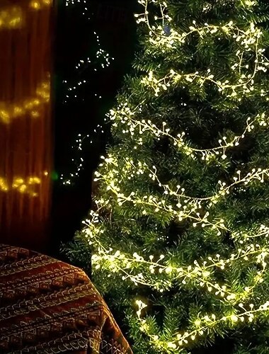  luci a forma di petardo di Natale alimentate ad energia solare, 6 m, 200 LED, decorazioni per esterni, giardino, prato, filo di rame a risparmio energetico con batteria solare, perfette per