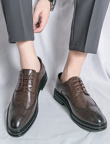  Braune Brogue-Oxford-Schuhe für Herren mit Flügelkappen-Design und Gummisohle – klassisches, formelles Schuhwerk für Business, Büro und besondere Anlässe