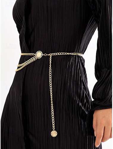  goldener Damen-Kettengürtel mit mehrlagigem Design und dekorativen Medaillons - perfekt für Kleider, Abendgarderobe und Party-Looks