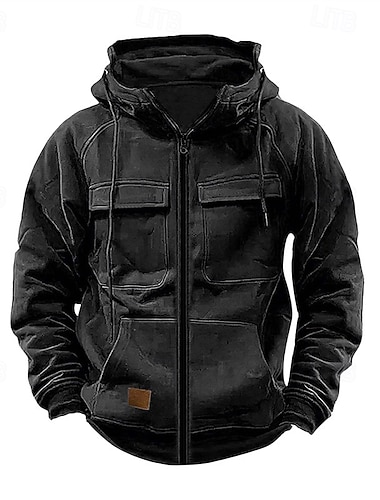  Herr Huvtröja med dragkedja Taktisk hoodie Svart Vin Armégrön Kaki Mörkgrå Huva Slät Dragkedja Ficka Sport & Utomhus Dagligen Helgdag Polyester Streetwear Grundläggande Ledigt Vår & Höst Kläder Pull