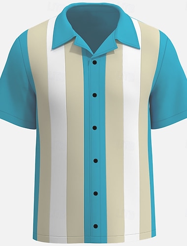  Miesten Yhtenäinen väri Keilailupaita Button Up paita Urheilullinen Rantatyyliä Urheilu Matkailu Kesä Kuubalainen kaulus Painike ylös Apila