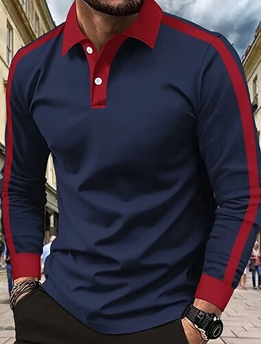  Herren Golfhemd Golf Poloshirts Arbeit Casual Kargen Langarm Basic Modern Farbblock Patchwork Knopf Frühling & Herbst Regular Fit Wein Schwarz Gelb Marineblau Golfhemd