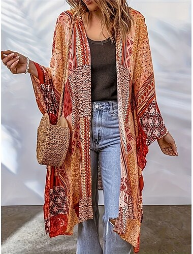  Damen Freizeitjacke Outdoor Strasse Freizeitskleidung Frühling Herbst Lang Mantel Regular Fit warm Atmungsaktiv Stilvoll Brautkleider schlicht Jacken Langarm Blumen Farbblock Bedruckt Schwarz Purpur