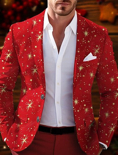Herren Neujahrsblazer Blazer Sakko Leistung Neujahr Cocktailparty Modisch Brautkleider schlicht Frühling & Herbst Polyester Stern Knopf Tasche Komfortabel Einreihiger Verschluss Blazer Rote   Herren Neujahrsblazer Blazer Sakko Leistung Neujahr Cocktailparty Modisch Brautkleider schlicht Frühling & Herbst Polyester Stern Knopf Tasche Komfortabel Einreihiger Verschluss Blazer Rote