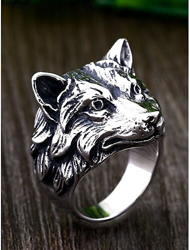 Wolfskopfring für Herren aus Titanstahl – aufwendiges 3D-Design für Gothic- und Statement-Schmuckstile