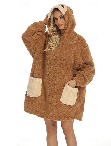  Adulto Color sólido Pijamas de una pieza Manta extragrande con capucha Manta usable con bolsillo Pijamas de una pieza Pijamas Kigurumi Estilo lindo por Hombre y mujer Carnaval Mascarada Dibujos