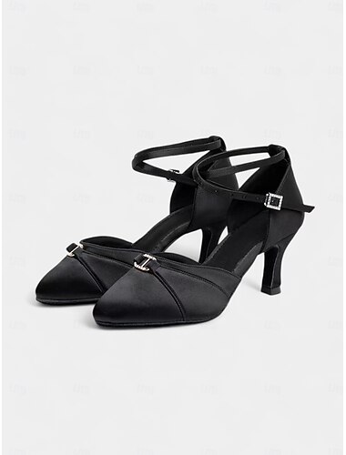  chaussures de danse en satin pour femmes avec semelle en daim souple - talons à boucle en strass pour salsa latine et tango