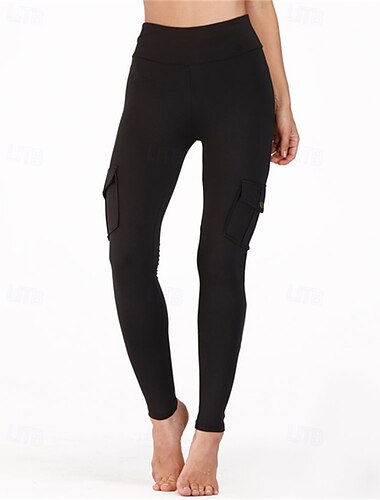  Mujer Pantalones de yoga Mallas Leggings de Yoga Múltiples bolsillos Alta cintura Yoga Entrenamiento de gimnasio Pilates Mallas Leggings Negro Gris oscuro Verde Otoño Deportes Ropa de Deporte Elástico