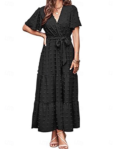  Women's Plain Tie Front V Neck Long Dress Maxi Dress Elegant Bohemia Party Daily Summer