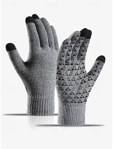  Thermo-Strick-Winterhandschuhe für Herren mit Anti-Rutsch-Griff und Touchscreen-kompatibel – warme schwarze Handschuhe für kaltes Wetter, Outdoor-Aktivitäten und Autofahren
