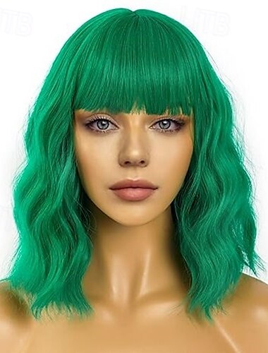  krátké bobové paruky s ofinou pro ženy volná vlnitá paruka kudrnatá vlnitá délka po ramena bob syntetická cosplay paruka pro dívky barevné kostýmní paruky