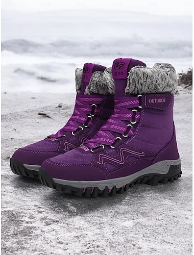  bottes de randonnée d'hiver imperméables pour femmes - bottes de neige à lacets isolées avec col en fausse fourrure pour les aventures en plein air