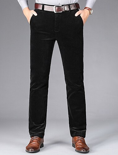  Men's Dress Pants Corduroy Pants Trousers Chinos Buttons Pocket Solid Color Comfort Formal Party Work Fashion Classic Style Black Wine Micro-elastic