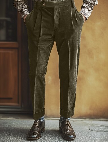  Homme pantalon de costume Pantalon en Velours Côtelé Pantalon Pantalon plissé Pantalon Gurkha Poche Plein Confort Doux Toute la longueur Soirée Entreprise du quotidien Mode Vêtement de rue Kaki clair