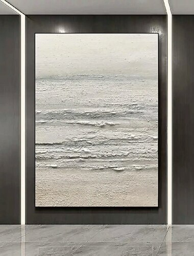  Wabi Sabi Art Peinture à l'huile sur toile peinte à la main Motif vagues de la mer Blanc Grand mur peint à la main Texture Paysage marin Peinture Mode Art mural Peinture à l'huile sur toile Motif