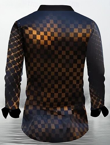  Herren Plaid / Karomuster Satinhemd Knopfhemd Langarm Modisch lässig Urlaub Party-Abendgarderobe Alltagskleidung Sommer Frühling Herbst Hemden mit Kragen 3D-Druck Gelb