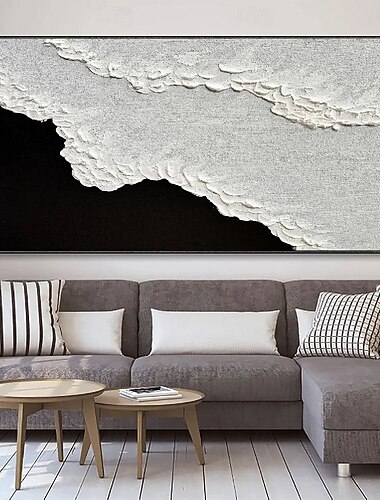  黒のテクスチャのある波の油絵、手作りの壁アート、白黒の抽象芸術の絵画、白黒の絵画、壁アート、白黒の 3D テクスチャのある海の油絵、3D 波の絵画