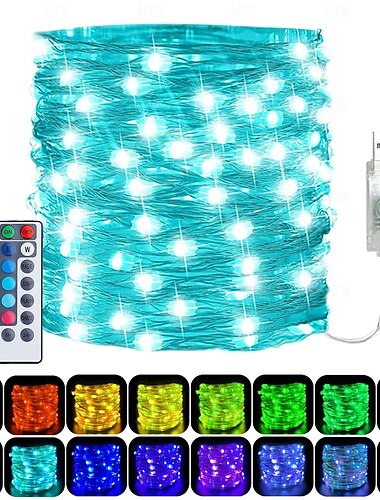  led-lichtsnoer met usb-voeding 5m-50leds/10m-100leds/12m-120leds veelkleurige lichtsnoeren met kleurverandering, 4 standen waterdichte koperdraadverlichting met afstandsbediening voor binnentuinfeest