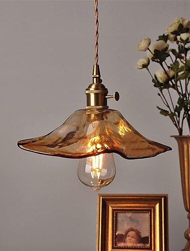  Retro-Pendelleuchte, 1-flammig, verstellbar, Decken-/Balkon-Kronleuchter, Hängelampe, transparente Glas-Deckenleuchte mit Glasschirm, 110–240 V