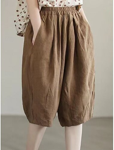  Per donna Pantaloncini larghi Lunghezza del ginocchio Tinta unica Verde scuro Aalbicocca Cachi Estate