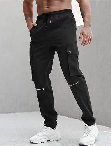  Men's Cargo Pants Trousers Drawstring Elastic Waist Multi Pocket Plain Wearable Outdoor Daily Camping & Hiking Fashion Classic Black Brown