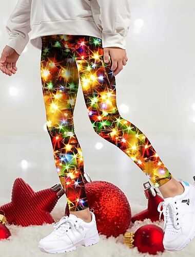  女の子 3D グラフィック クリスマスパンツ パンツ レギンス 春 秋 活発的 ベーシック 子供 4〜12年 アウトドア カジュアル 日常 レギュラー