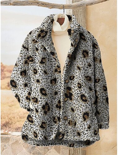 Damen Sherpa-Jacke Teddy-Mantel Outdoor Strasse Freizeitskleidung Herbst Winter Standard Mantel Regular Fit warm Atmungsaktiv Stilvoll Brautkleider schlicht Jacken Langarm Leopard Geometrisch Mit