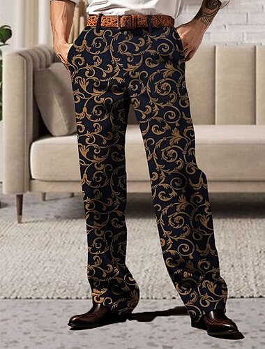  Herr Blommig Paisley Etnisk Kostymbyxor Medium Midja Business Casual Formell Bröllop Vardag Dragkedja Ficka Byxor med raka ben Sommar Vår Höst 3D-tryck Rodnande Rosa Rubinrött Purpur