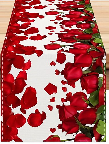  Camino de mesa con rosas para San Valentín, decoración romántica de mesa con diseño floral elegante, perfecto para agregar un toque de amor y elegancia a la configuración de la cena del día de San