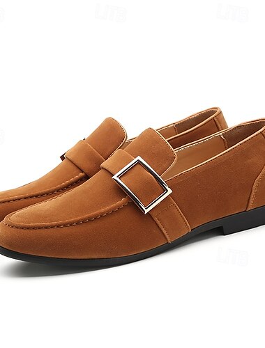  Herren-Loafer aus hellbraunem Wildlederimitat – klassisches Schnallendesign zum Reinschlüpfen und mit bequemer Sohle