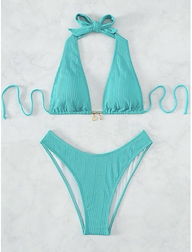  Damen Badeanzug Bikinis Bademode Urlaub Tropisch Feste Farbe Ärmellos Badeanzüge