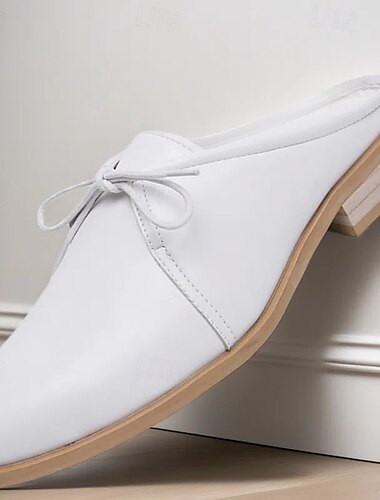  mules oxford blanches à enfiler pour hommes - design minimaliste en similicuir avec talon bas pour une tenue décontractée et de bureau