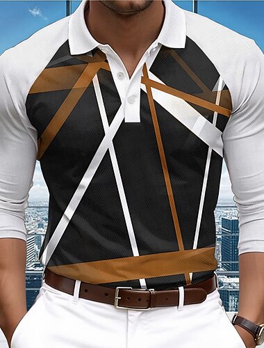  Hombre Línea Camisetas polo Camiseta de golf Manga Larga Camisas de polo Camisas con cuello Informal de negocios Oficina Uso Diario Ropa de Exterior Botones Impresión 3D Primavera verano Negro Rojo