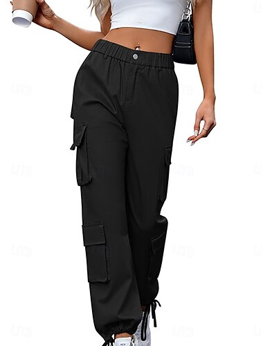  Damen Cargohose Cargohosen In voller Länge Feste Farbe Schwarz Khaki Grau Frühling & Herbst