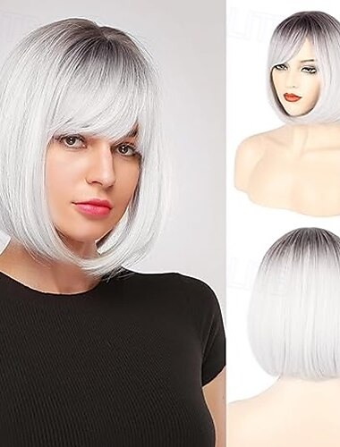  Bob-Perücke mit Pony, Perücken für Frauen, natürlicher Look, kurze Perücke mit Pony, superweich &amp leicht zu tragende glatte Bob-Perücke, hitzebeständige Kunsthaarperücke mit seitlichem Pony