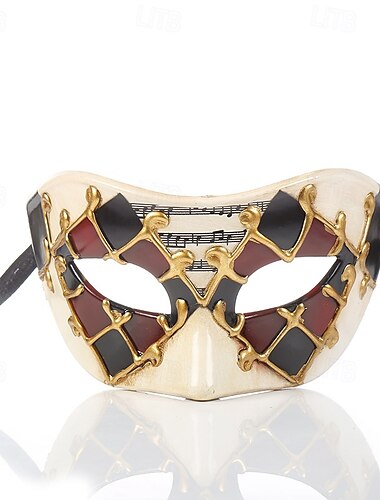  Harlekin Karnevalsmaske Venezianische Maske Arlecchino Erwachsene Herren Halbes Gesicht Party Maskerade Karneval von Venedig Halloween Karneval Einfaches Karnevalskostüm