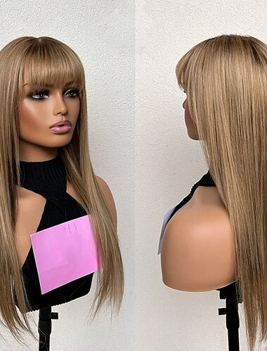  Remy-hår 5x5 Stängning 4x13 Stängning Peruk Med lugg Brasilianskt hår Rak Brun Peruk 130% 150% Hårtäthet med babyhår Naturlig hårlinje limfria Pre-Knäpp Till Dam Lång Äkta peruker med hätta